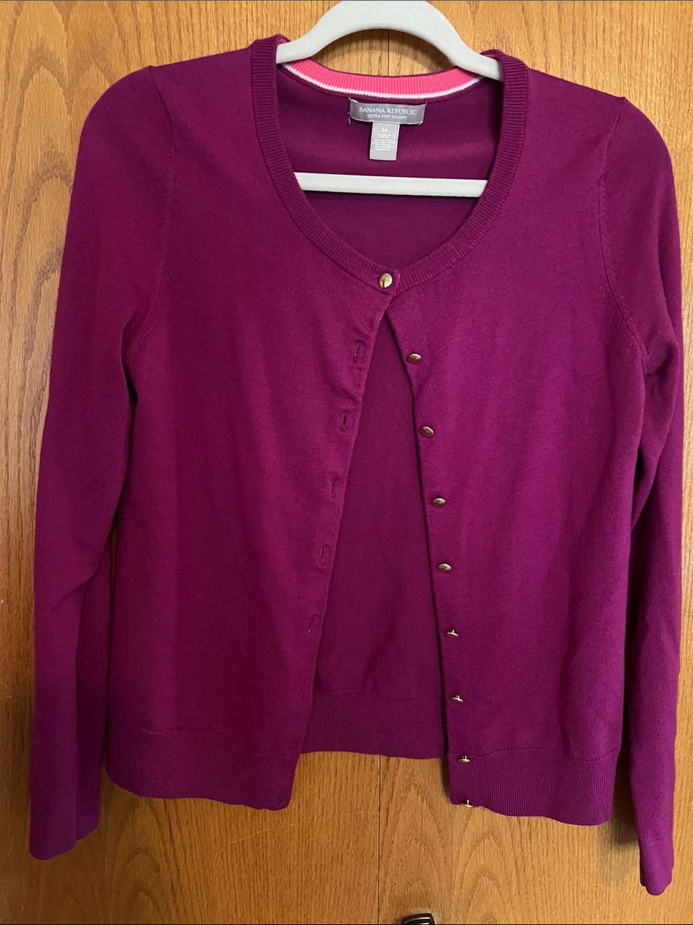 Banana Republic Women's Deep Magenta Crewneck Button Cardigan